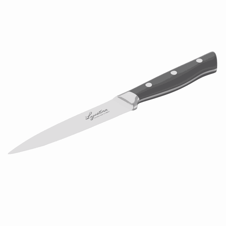 Virtuoso utility knife with 12 cm stainless steel blade and grey riveted handle, shown on a white background.