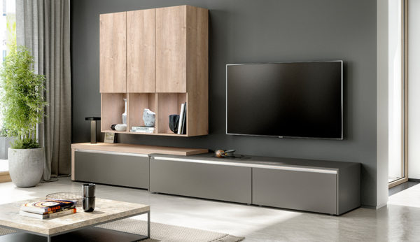 Modern TV wall unit with wood texture