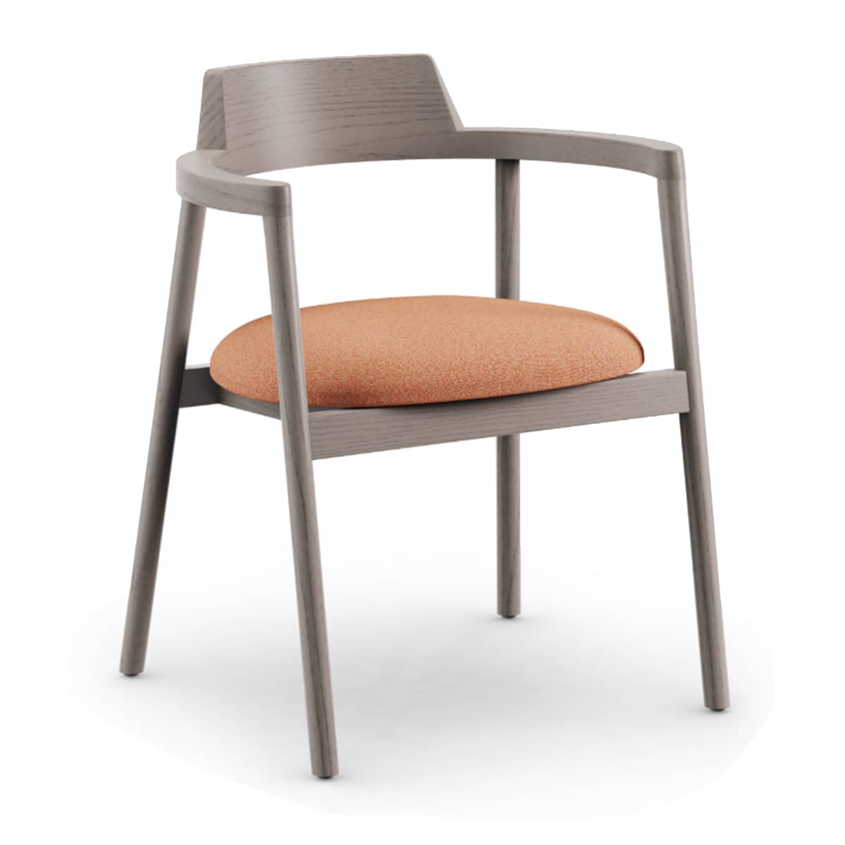 Alek armchair, available in different wood finishes and fabrics.