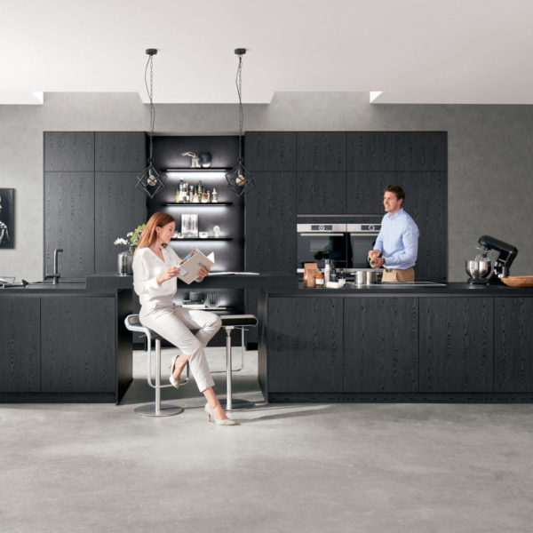 Nobilia Structura kitchen in black with led highlights in an bright open plan space