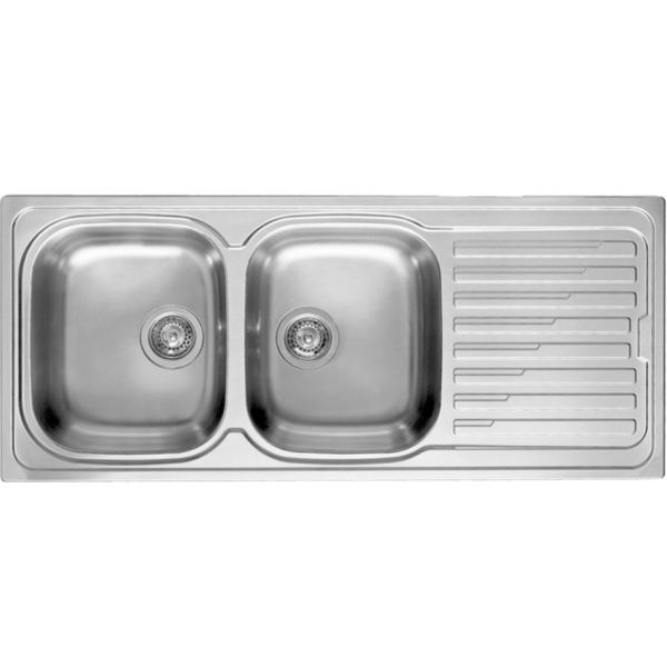 SKY500SCACDT - Overmount 2 bowl sink in stainless steel with drain board