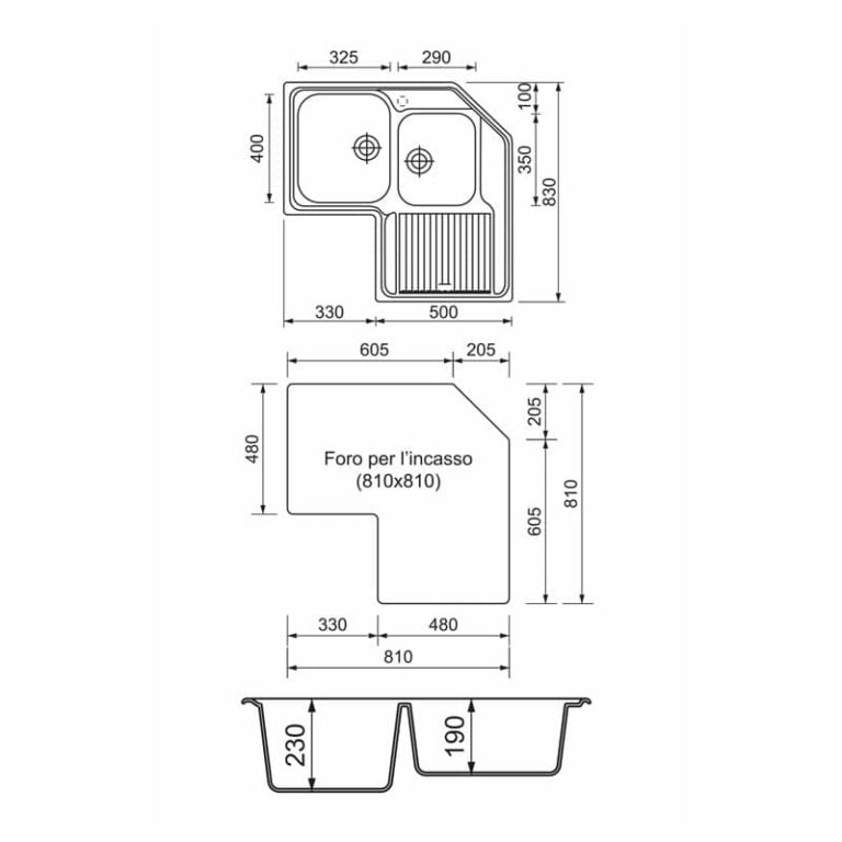 Telma Stainless Steel corner sink 2 Bowl 1 Drainer Oxford House