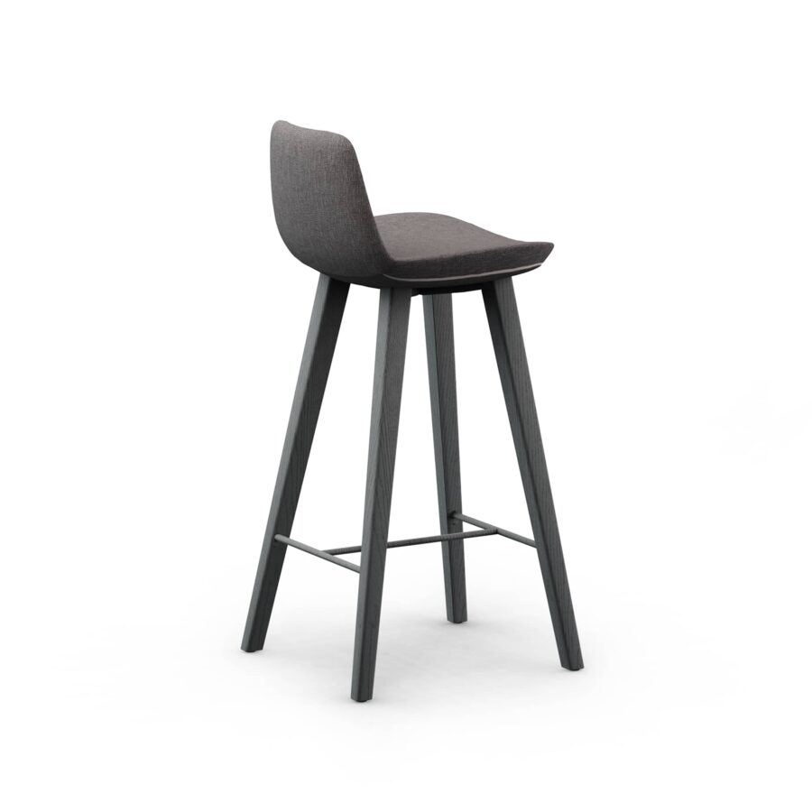 Dark grey fabric bar stool with dark wooden legs