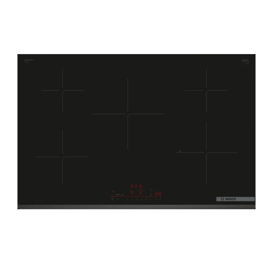 Bosch PVS631HB1E 60 cm Induction Hob with 5 cooking zones, PowerBoost, and front bevel design.