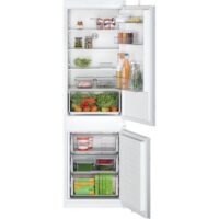 Bosch KIN865SE0 built-in fridge-freezer, integrated into kitchen cabinetry, doors closed, showcasing LED lighting and SoftClose feature.