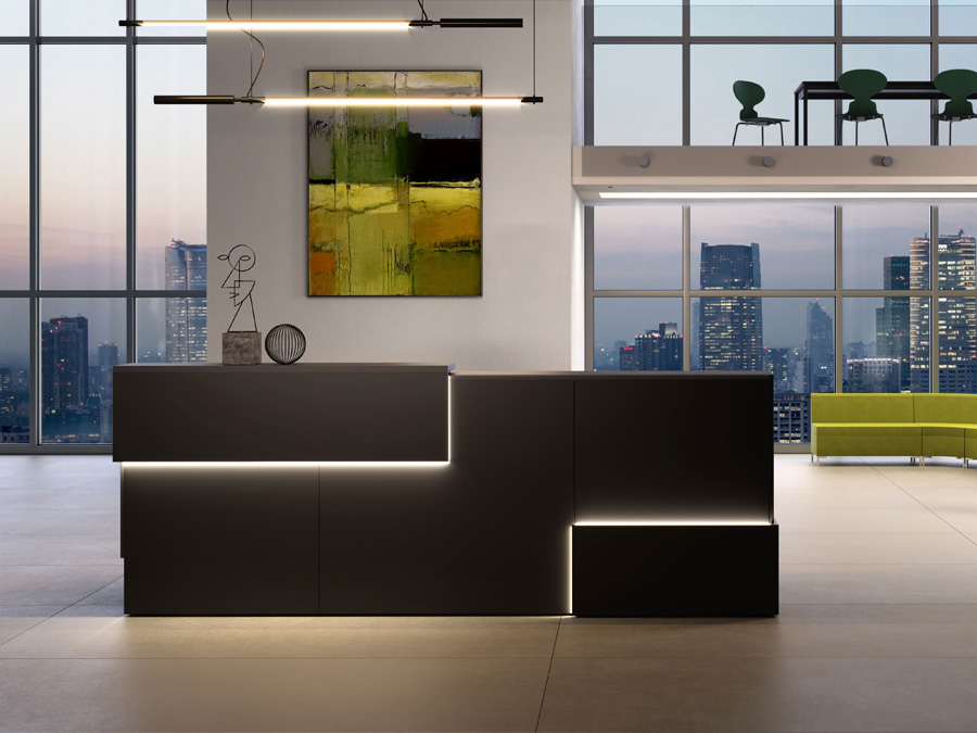sleek and modern front desk reception furniture with a minimalist design