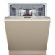 Frontal view of Neff S175HCX00E dishwasher with door slightly open, revealing sleek interior design.