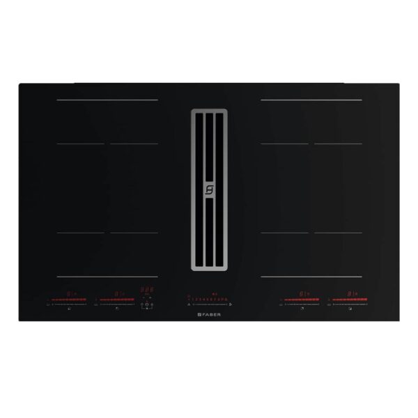 Faber Galileo Bold F830 venting hob with forged aluminum grille, LED controls, and four induction cooking zones.