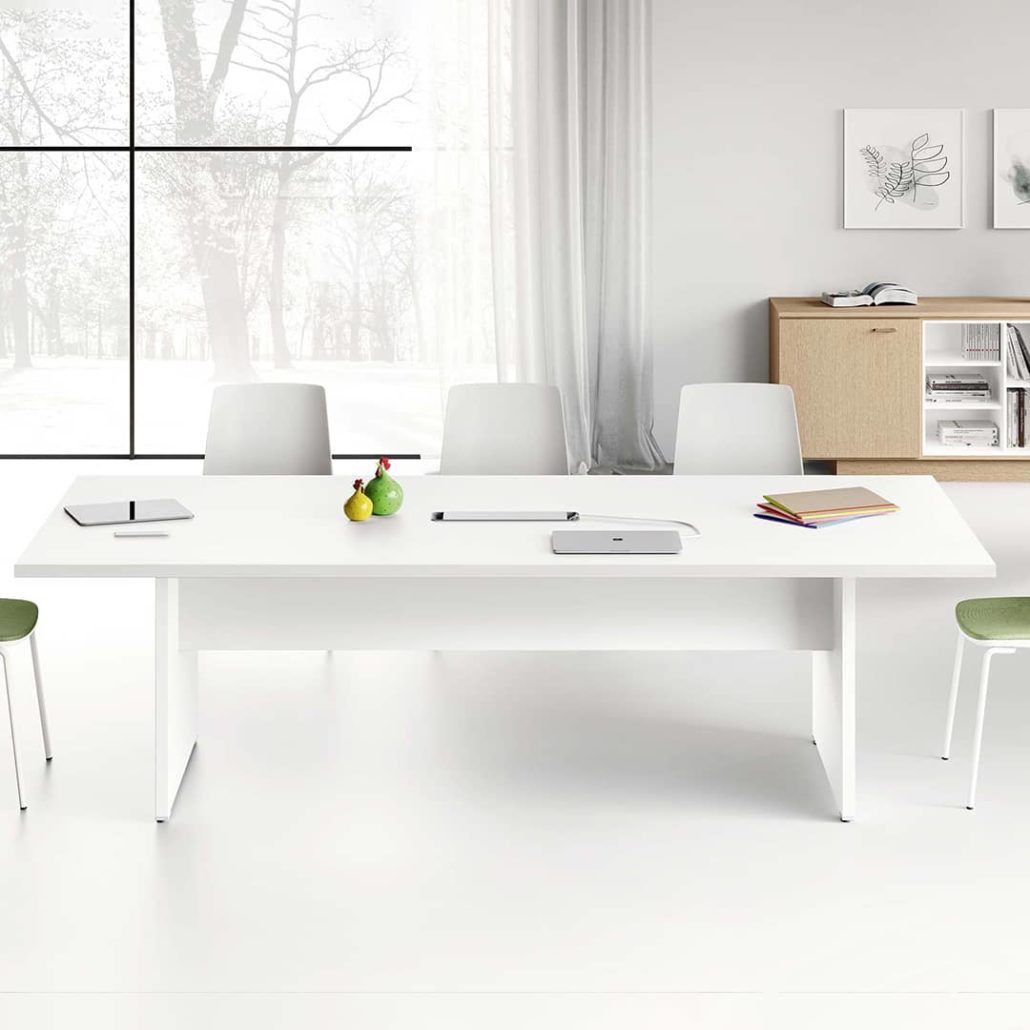 White meeting table in wood