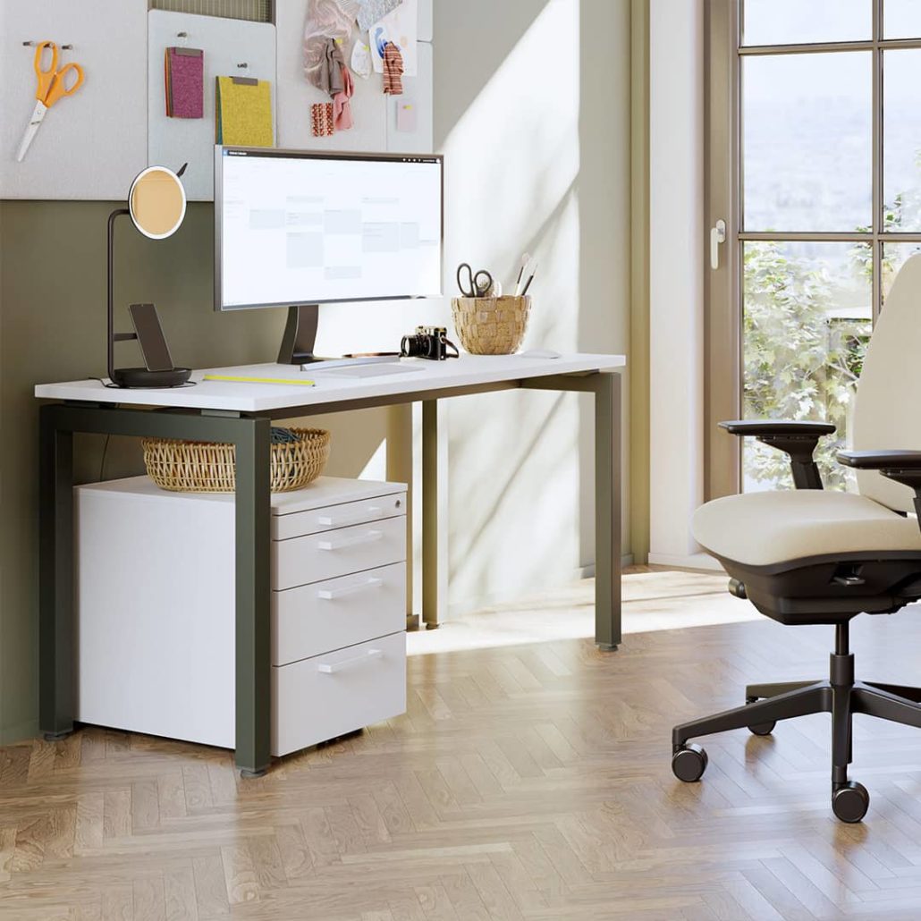Steelcase Ottima Portico sleek desk with green legs