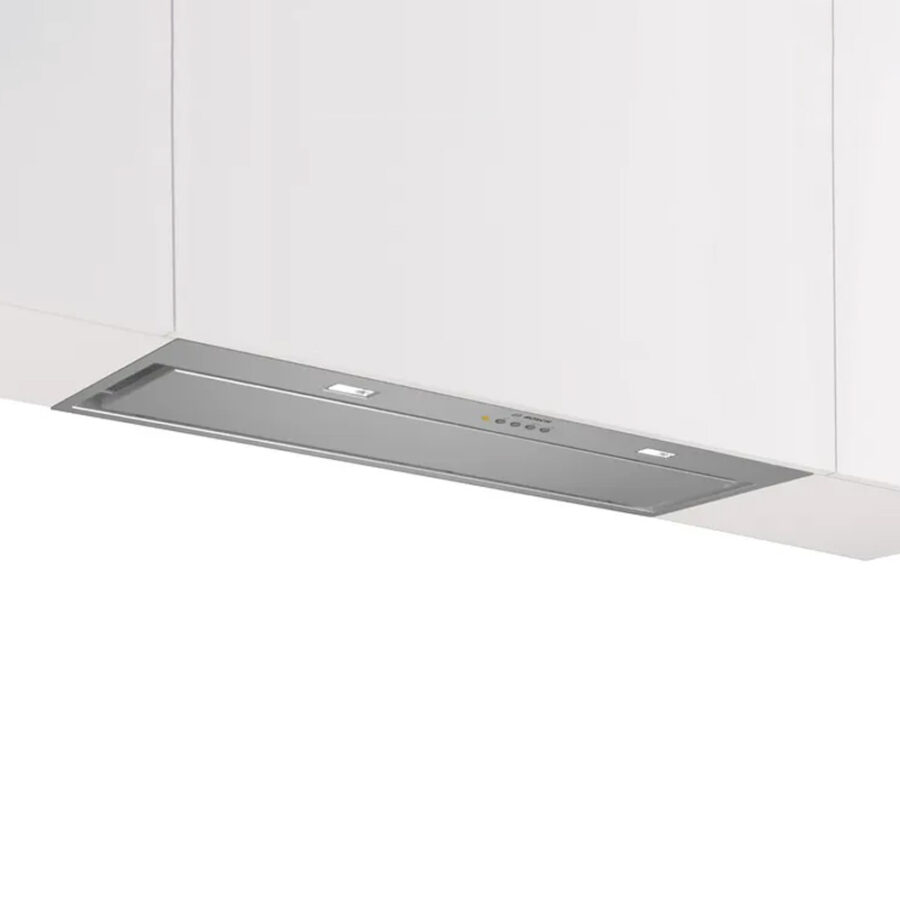 Bosch Series 6 canopy extractor, 86 cm, stainless steel, with LED lighting, grease filter, and easy push-button controls.