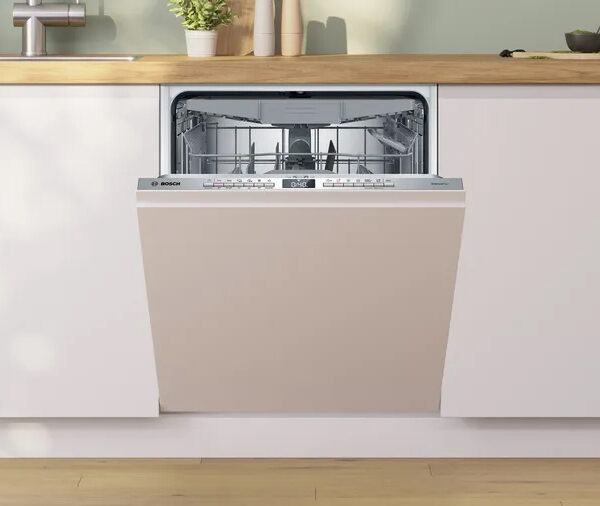 Dishwasher integrated seamlessly in a white kitchen