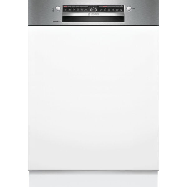 Semi-integrated 60 cm brushed steel dishwasher with flexible loading options, superior drying, and smart control features.