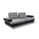 A contemporary Cloe Sofa featuring a two-tone design with grey and black upholstery, adjustable armrests, and sleek chrome legs.