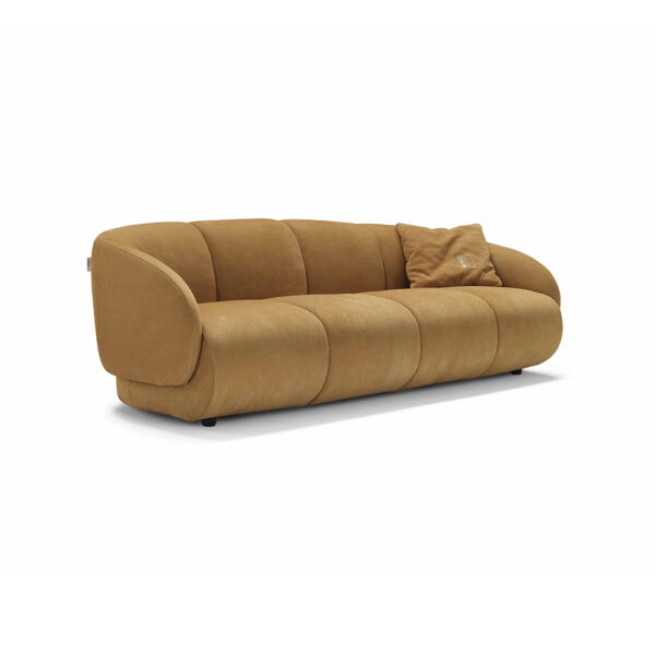 Flower sofa with inviting shapes and soft foam padding, handcrafted in Italy, upholstered in Allure 13202 leather.