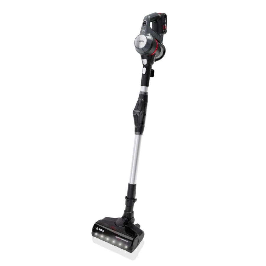 Bosch BBS712A cordless vacuum cleaner, grey, with two batteries.