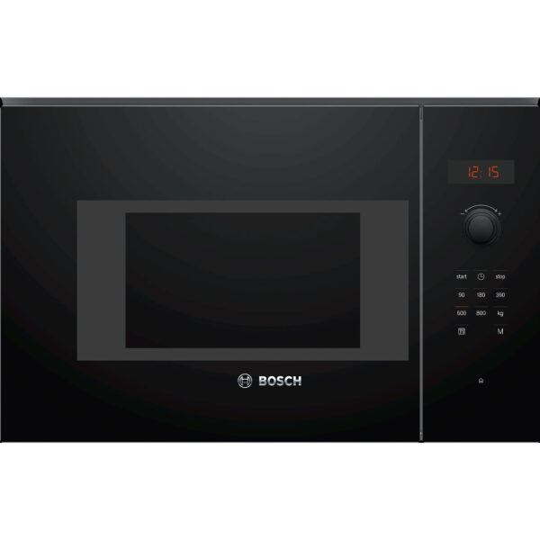 Bosch BFL523MB1F built-in microwave, 20L, black finish with touch control panel.