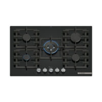 Bosch PPQ7A6I40 75cm gas hob black glass with 5 burners and wok burner