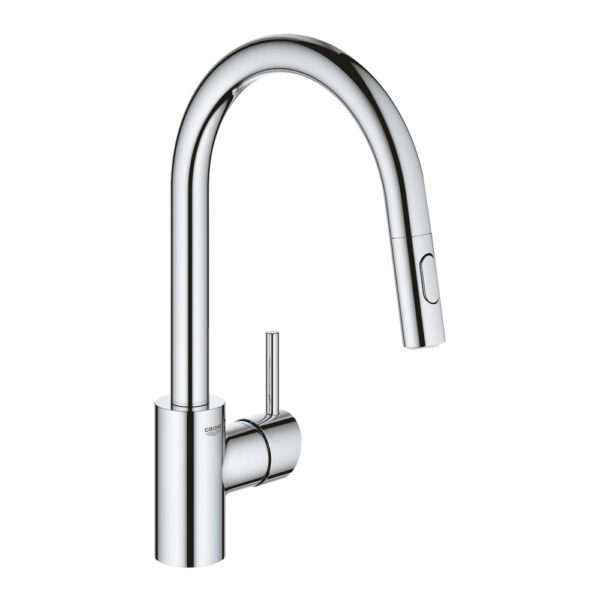 GROHE Concetto 31483002 single-lever kitchen mixer in chrome finish with high spout and pull-out dual spray head for versatile use