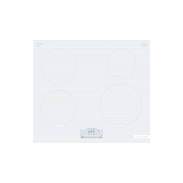 Top view of a white glass induction hob