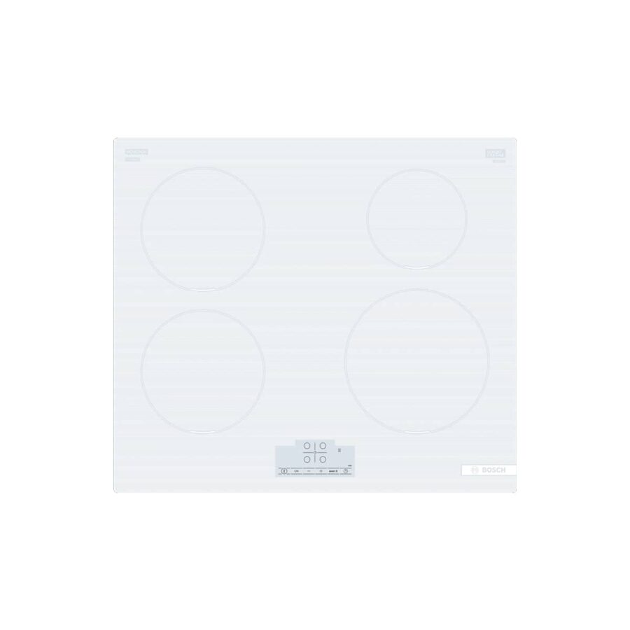 Top view of a white glass induction hob