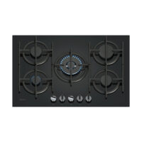 Neff T27PIQ4S0 gas hob with FlameSelect, Wok burner, removable knobs, ComfortClean cast iron supports, and gas safety cut-off.