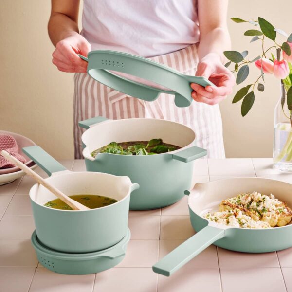 Brabantia COMPACT All in One Set in Jade Green a stylish space saving cookware solution ideal for caravans boats and small homes