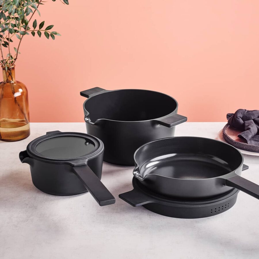 Brabantia COMPACT All in One Set made from recycled aluminium with multifunctional lids and smart space saving design