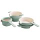 Brabantia Jade Green 5 in 1 cookware set with non stick pans recycled aluminium and space saving glass lids with strainers