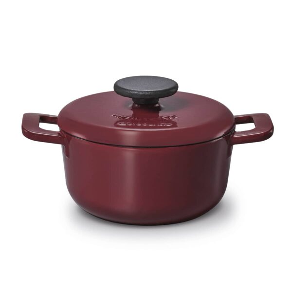 Brabantia Dutch Oven 20 cm in Aubergine Red cast iron pot with thick enamel lid and moisture distributing nubs