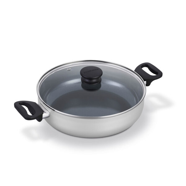Brabantia Indu+ 28 cm skillet in Cool Grey with ceramic non stick coating recycled aluminium and soft grip heat resistant handle