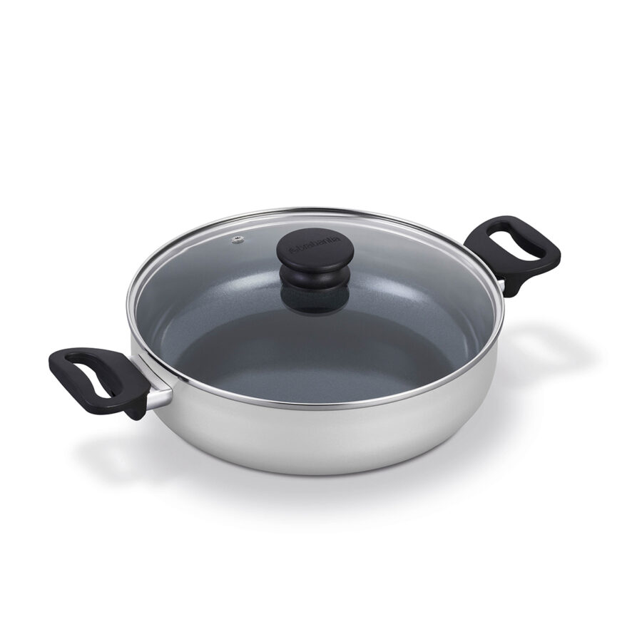 Brabantia Indu+ 28 cm skillet in Cool Grey with ceramic non stick coating recycled aluminium and soft grip heat resistant handle