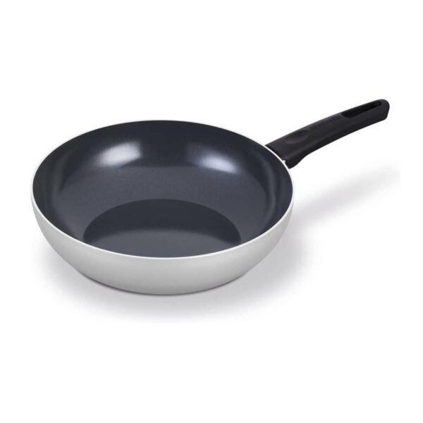 Brabantia Indu+ 28 cm non stick wok in Cool Grey with recycled aluminium ceramic coating and heat resistant soft grip handle