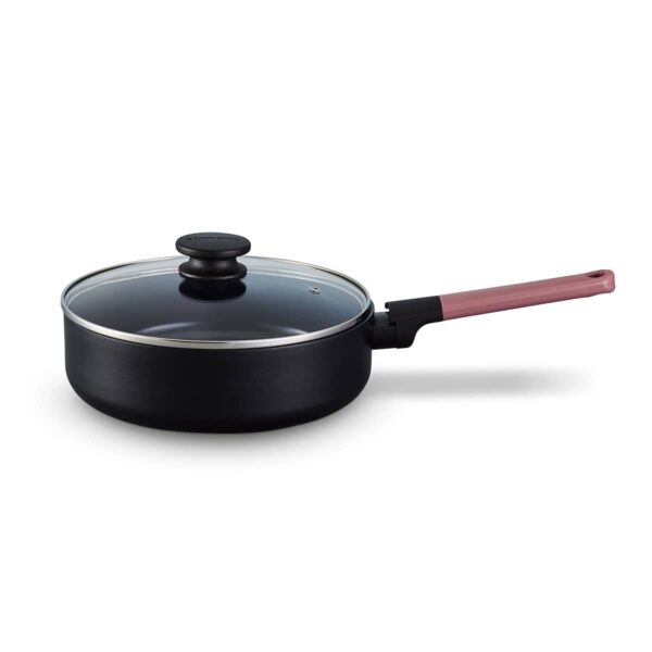 Brabantia TASTY+ 24 cm skillet in grape red with non stick ceramic coating lid and stylish heat resistant handle