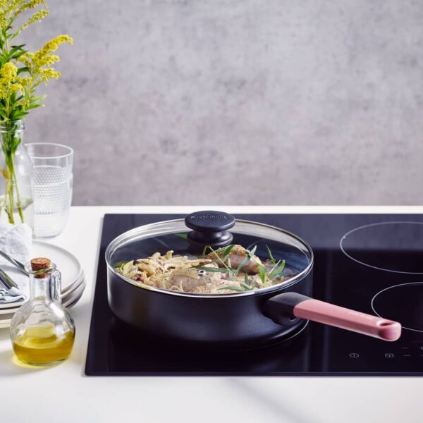 Brabantia TASTY+ non stick 24 cm skillet in grape red with lid ceramic coating and heat resistant handle made from recycled aluminium