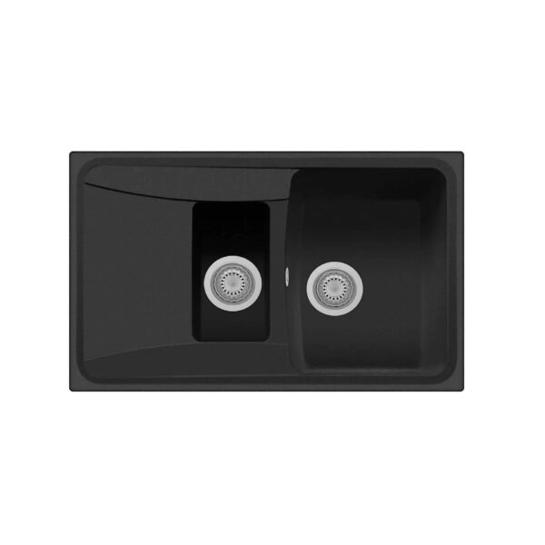 Reversible 1.5-bowl sink with drainer, 790×500 mm, pre-drilled, with ARIAPURA antibacterial and easy-clean technology.