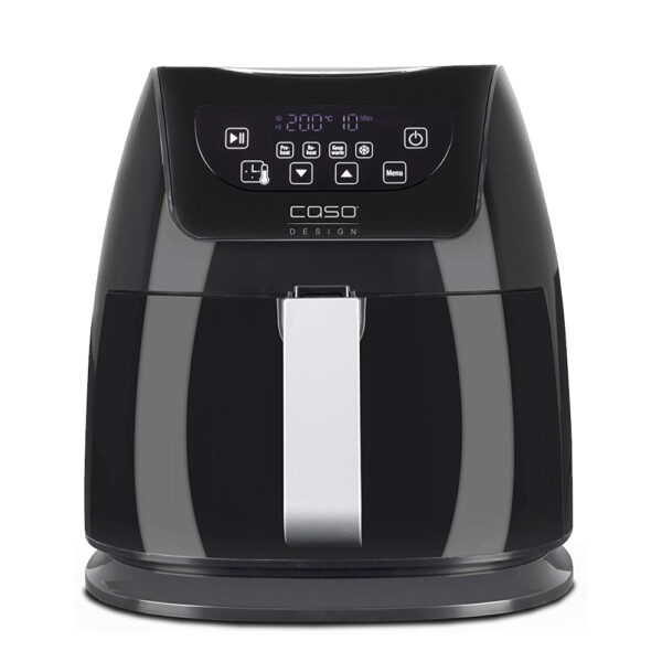 Air Fryer AF 255 frontal view with digital display switched on, sleek design on white background.