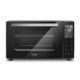 CASO TO 26 Electronic Oven with white LED display lit, sleek black finish, studio shot on white background.