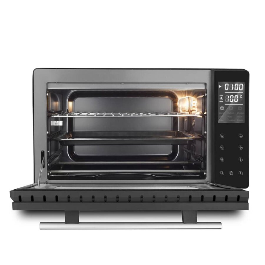 CASO TO 26 Electronic Oven with open door and interior light on, shown in studio on white background.