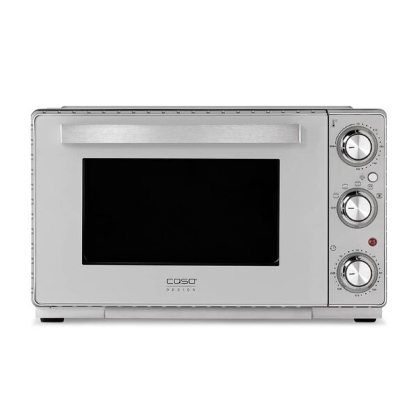 CASO TO 26 Silver Oven, switched off, front view with clean silver finish, studio shot on white background.