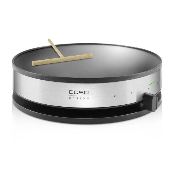 Caso Crepes Maker CM 1300 with batter spreader tool for even crepe batter distribution, no background.