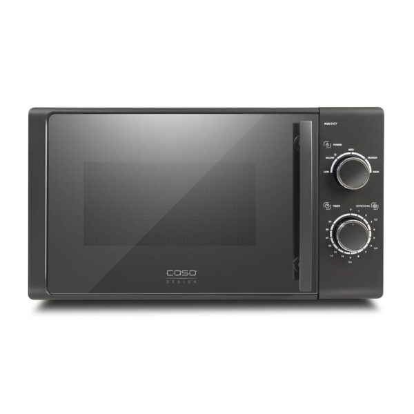Frontal view of Caso Microwave M 20 Easy on white background, showing sleek compact design and control panel.