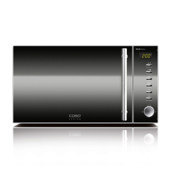 CASO MG 20 Menu microwave with 20 L capacity, 800 W microwave, 1000 W grill, stainless steel interior, and preheat function.