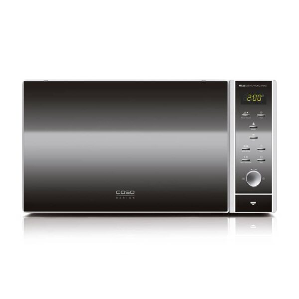 CASO MG 25 Ceramic Menu microwave with quartz grill, ceramic base, digital timer, and stainless steel interior.