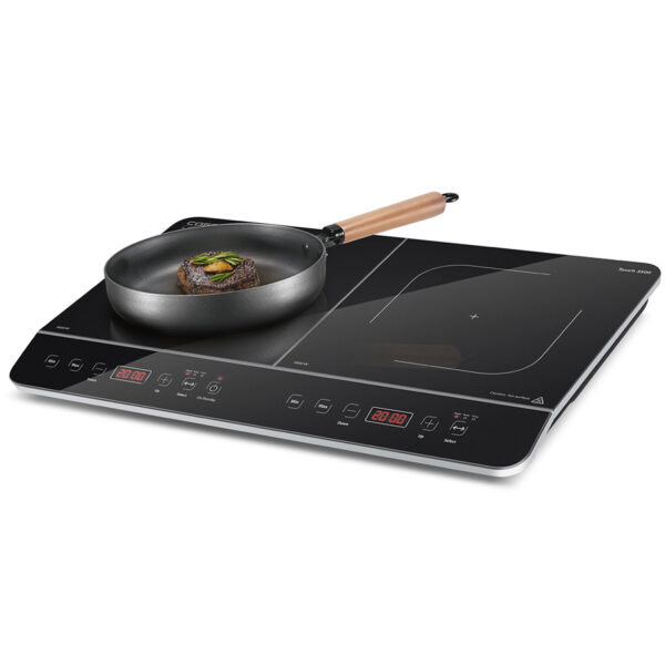 CASO Touch 3500 double induction hob with sensor-touch controls, glass surface, and two cooking zones for flexible meals