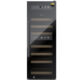 Frontal view of Caso Wine Cooler WE38 Smart, compact black wine cooler stocked with bottles, no background
