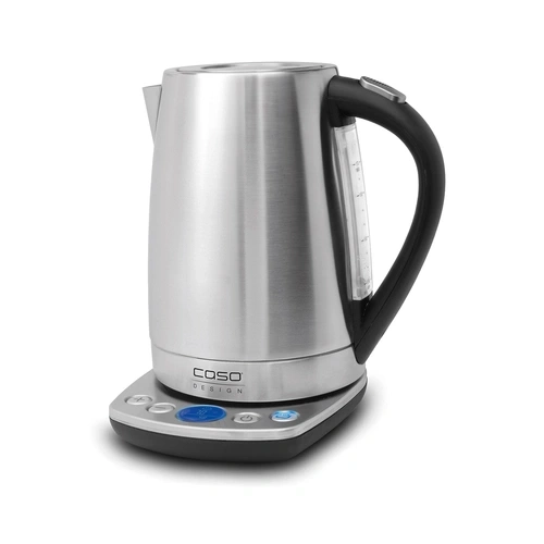 Selection WK 2200 electric kettle with stainless steel body and closed lid, black handle, on a white background.