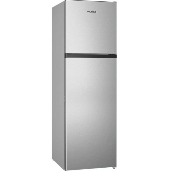 Front view of Sangiorgio SD26NFXHE stainless steel top freezer fridge-freezer with No Frost system and 251L capacity