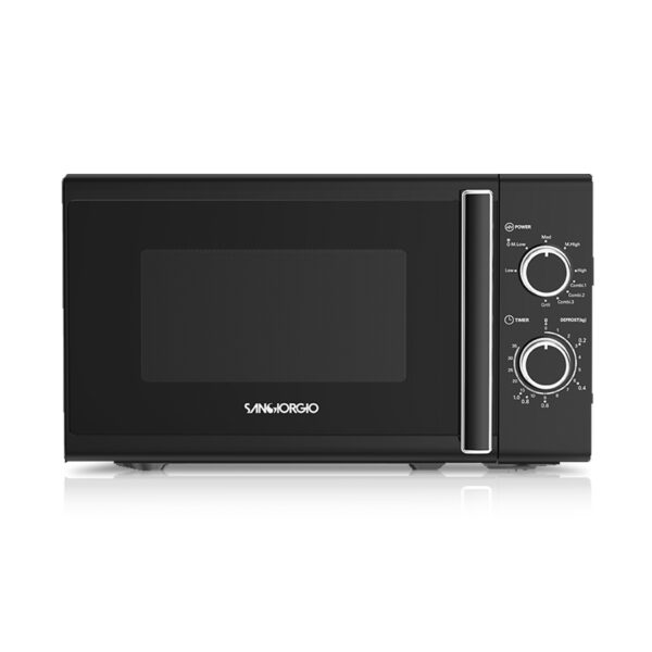 Sangiorgio SMW20GB black freestanding microwave on white background