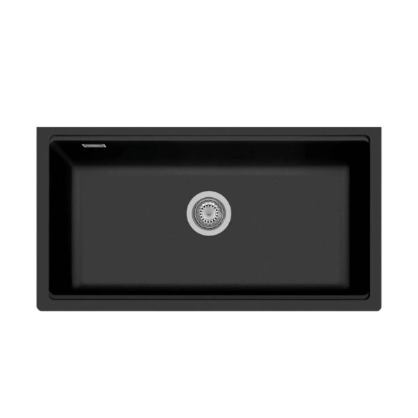Top view of black undermount sink